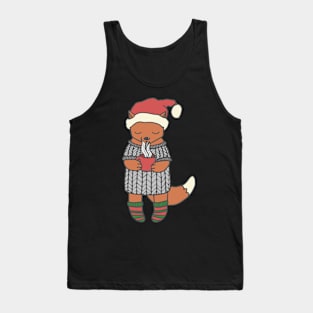 Cute little fox drinking hot chocolate in the cold winterday Tank Top